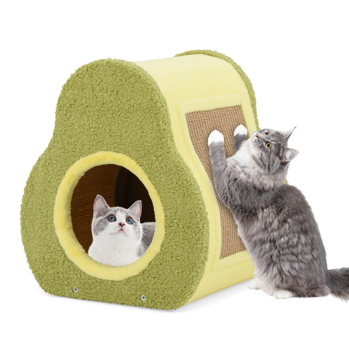 LIVSK Avocado-vormig Kattenhuis met Krabpaal - Duurzaam Jute - Eenvoudige Installatie - Compact - 35 x 33 x 40 cm - Veelkleurig