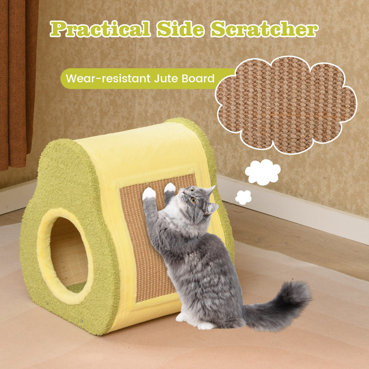LIVSK Avocado-vormig Kattenhuis met Krabpaal - Duurzaam Jute - Eenvoudige Installatie - Compact - 35 x 33 x 40 cm - Veelkleurig