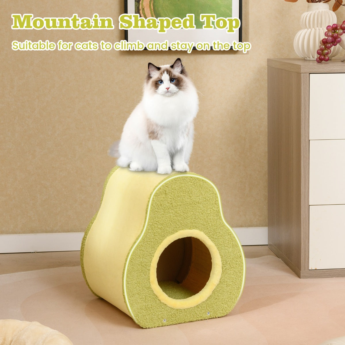 LIVSK Avocado-vormig Kattenhuis met Krabpaal - Duurzaam Jute - Eenvoudige Installatie - Compact - 35 x 33 x 40 cm - Veelkleurig