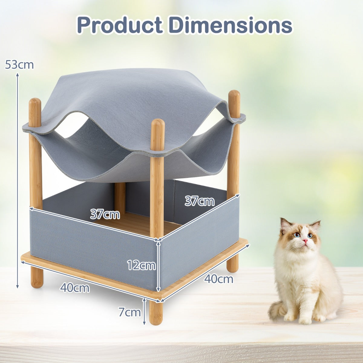 LIVSK Kattenhuis 2-Laags met Opbergruimte - Converteerbare Hangmat - Bamboeframe - Ademend Vilt - 40 x 40 x 53 cm - Naturel +