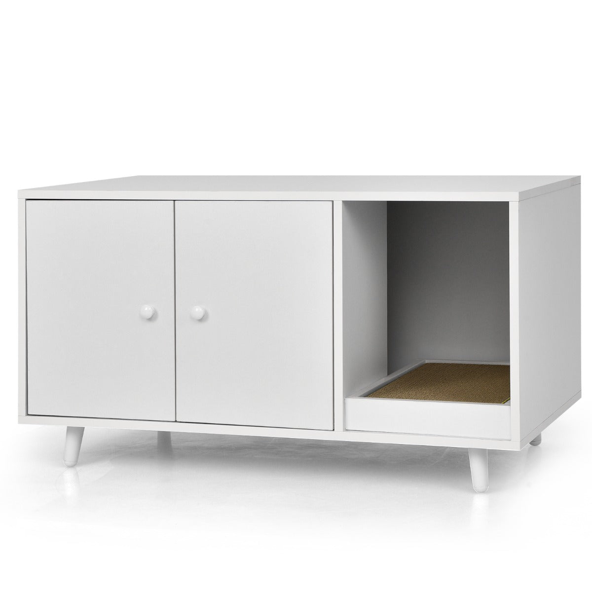 LIVSK 3-in-1 Kattenkast - Multifunctioneel als Kattenhuis, Kattenbak en Salontafel - Magnetische Deuren - Wit