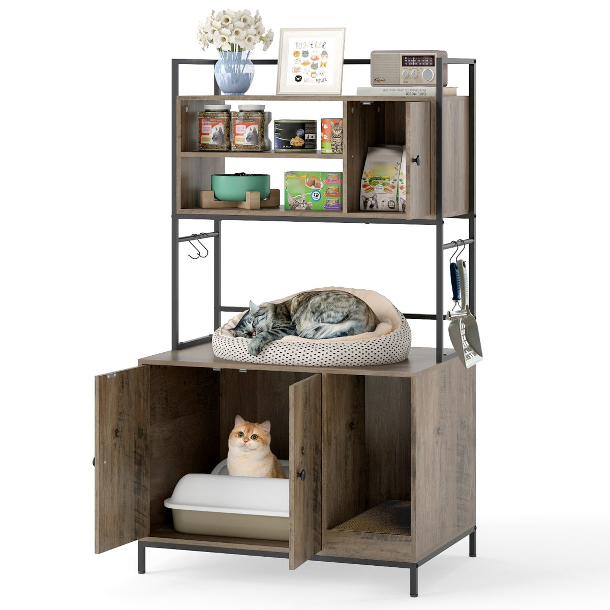 Livsk costway kattenkast grote verborgen kattenwasruimte meubels modern houten kattenhuis voor binnen huisdierenkast