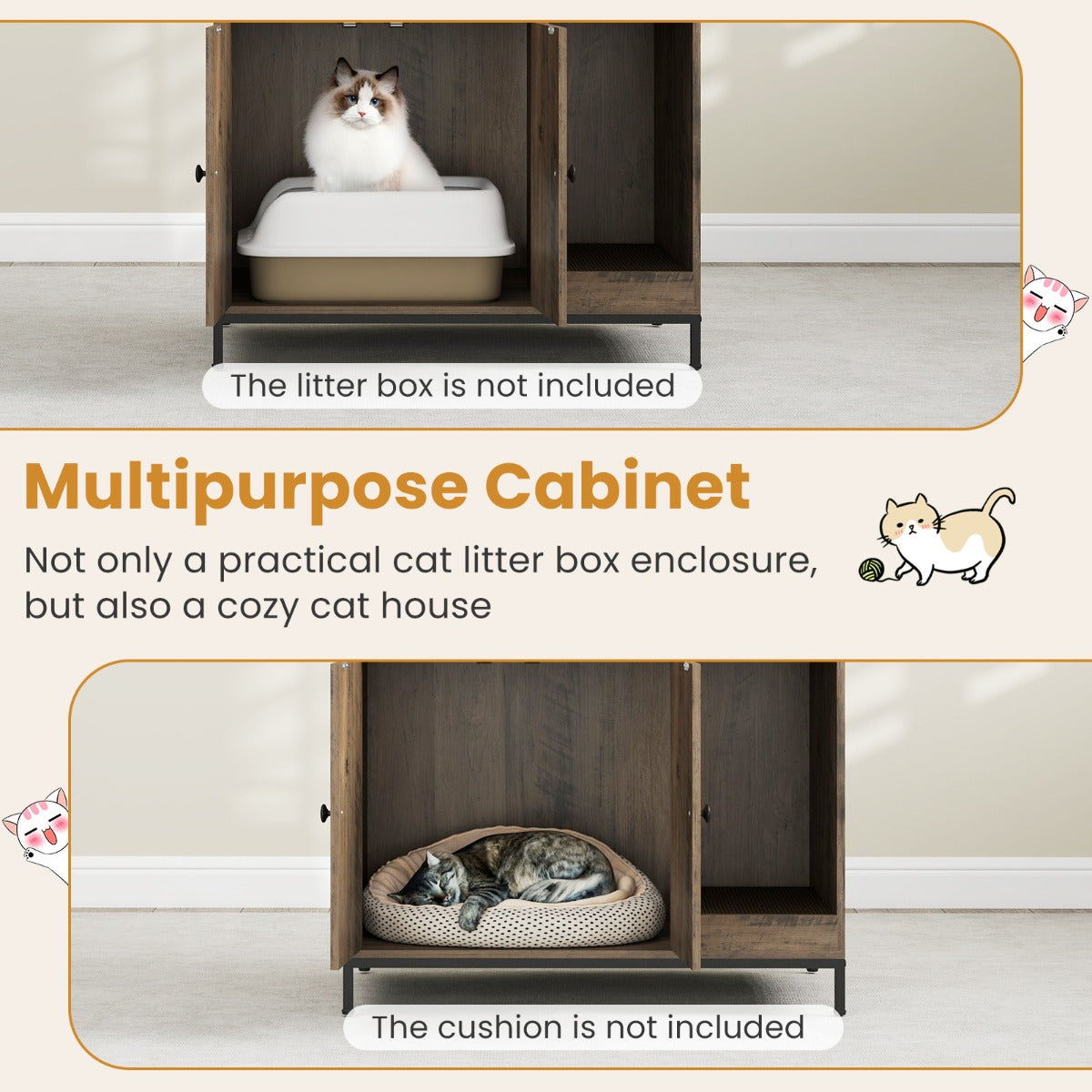 Livsk costway kattenkast grote verborgen kattenwasruimte meubels modern houten kattenhuis voor binnen huisdierenkast 5
