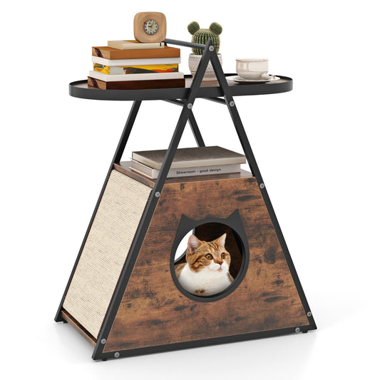 LIVSK Kattenkast en Bijzettafel - 2-in-1 Meubel met Opbergruimte - Krasbestendig - Eenvoudige Montage - 60 x 33 x 76 cm - Bruin +