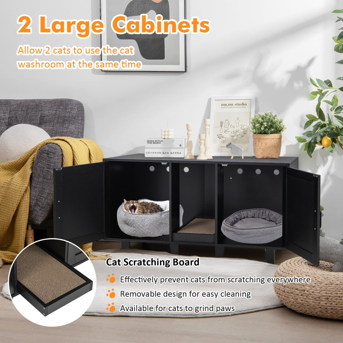 Livsk costway kattenkast kattenhuis met 2 deuren multifunctioneel kattenmeubilair voor de woonkamer 4
