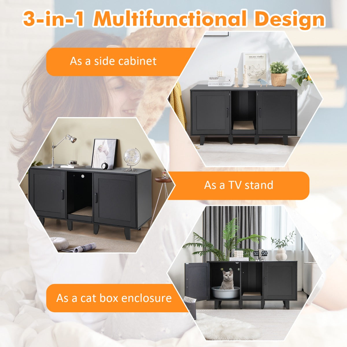 Livsk costway kattenkast kattenhuis met 2 deuren multifunctioneel kattenmeubilair voor de woonkamer 5