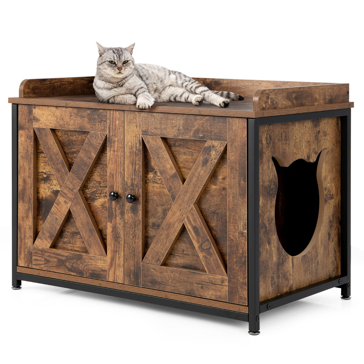 LIVSK Kattenmeubelkast - Multifunctioneel Design - Robuust Stalen Frame - Privacy voor je Kat - 80 x 50 x 58 cm - Bruin