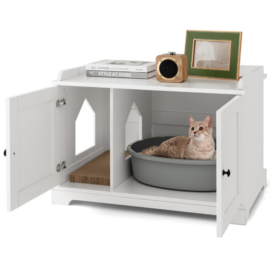 LIVSK Kattenhuis en Bijzettafel - Verstelbare Scheidingswand - Krasbestendig - Ruimte voor Kattentoilet - 75 x 51 x 53 cm - Wit