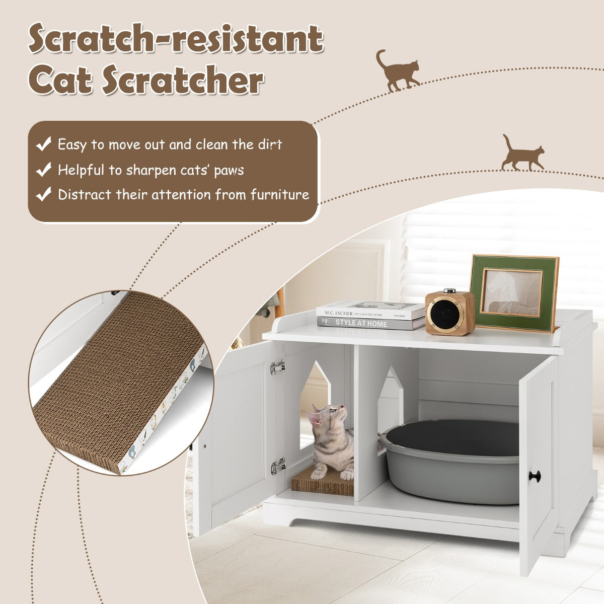 LIVSK Kattenhuis en Bijzettafel - Verstelbare Scheidingswand - Krasbestendig - Ruimte voor Kattentoilet - 75 x 51 x 53 cm - Wit