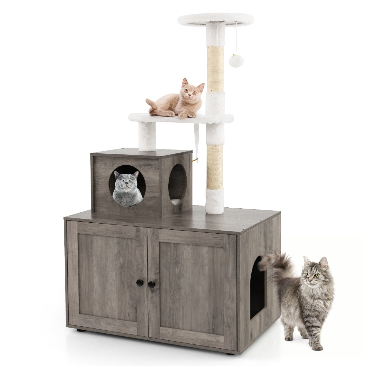 LIVSK Kattenkast met Klimpaal - Multifunctioneel Design met Krabpalen en Opbergruimte - Stevige Constructie - Grijs