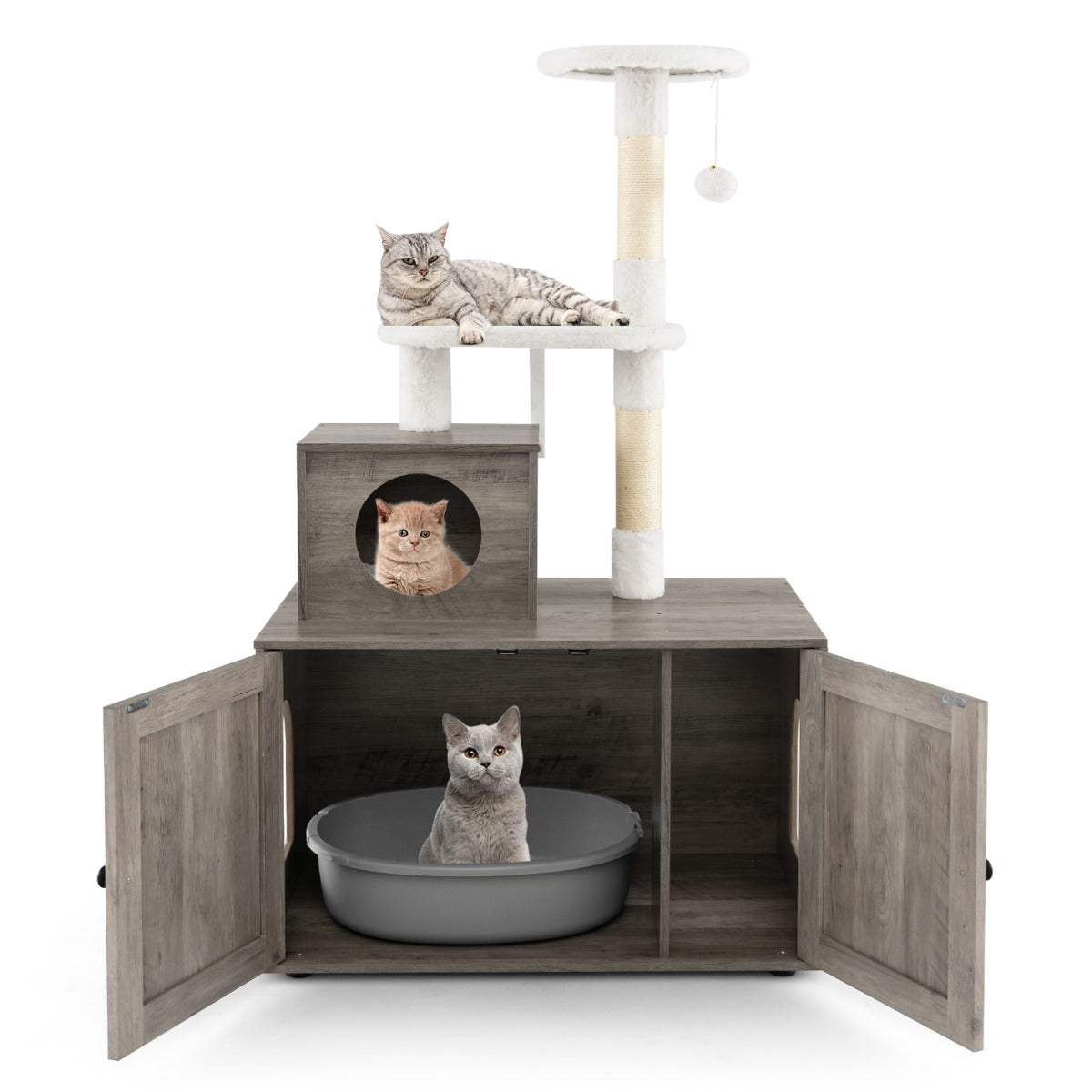 LIVSK Kattenkast met Klimpaal - Multifunctioneel Design met Krabpalen en Opbergruimte - Stevige Constructie - Grijs