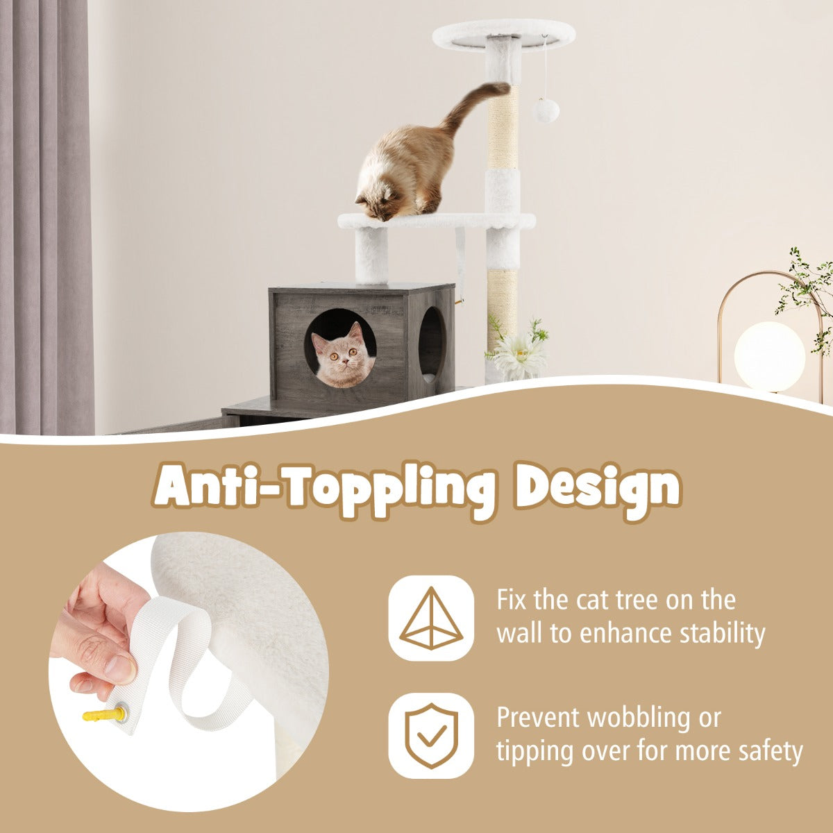 LIVSK Kattenkast met Klimpaal - Multifunctioneel Design met Krabpalen en Opbergruimte - Stevige Constructie - Grijs