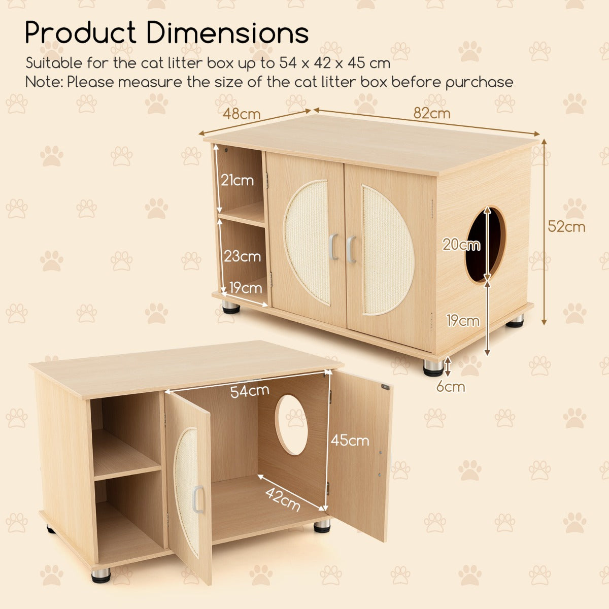 LIVSK Natuurlijke Kattenkast voor Kattentoilet - Dubbele Sisal Krabdeuren - Verhoogde Privacy - Multifunctioneel - 82 x 48 x 52