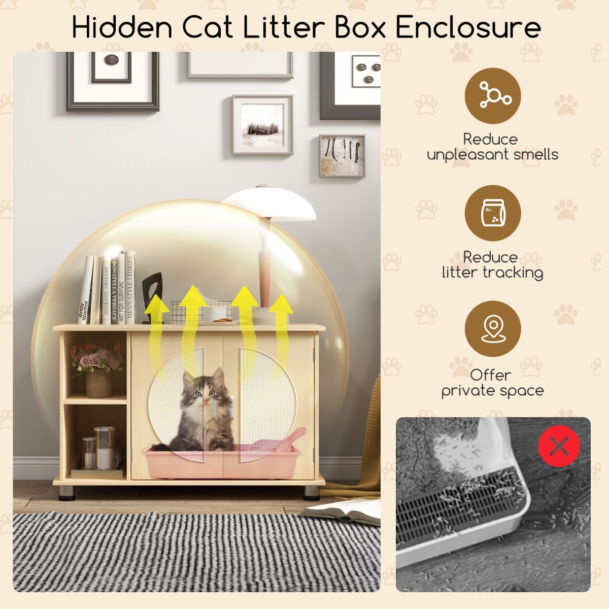 LIVSK Natuurlijke Kattenkast voor Kattentoilet - Dubbele Sisal Krabdeuren - Verhoogde Privacy - Multifunctioneel - 82 x 48 x 52