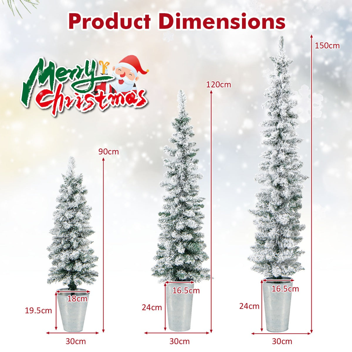 LIVSK Kerstboomset - 3 Verschillende Hoogtes van 90, 120 en 150 cm - Stevige Metalen Tonnen - Veilig PVC - Wit, Groen, Zilver