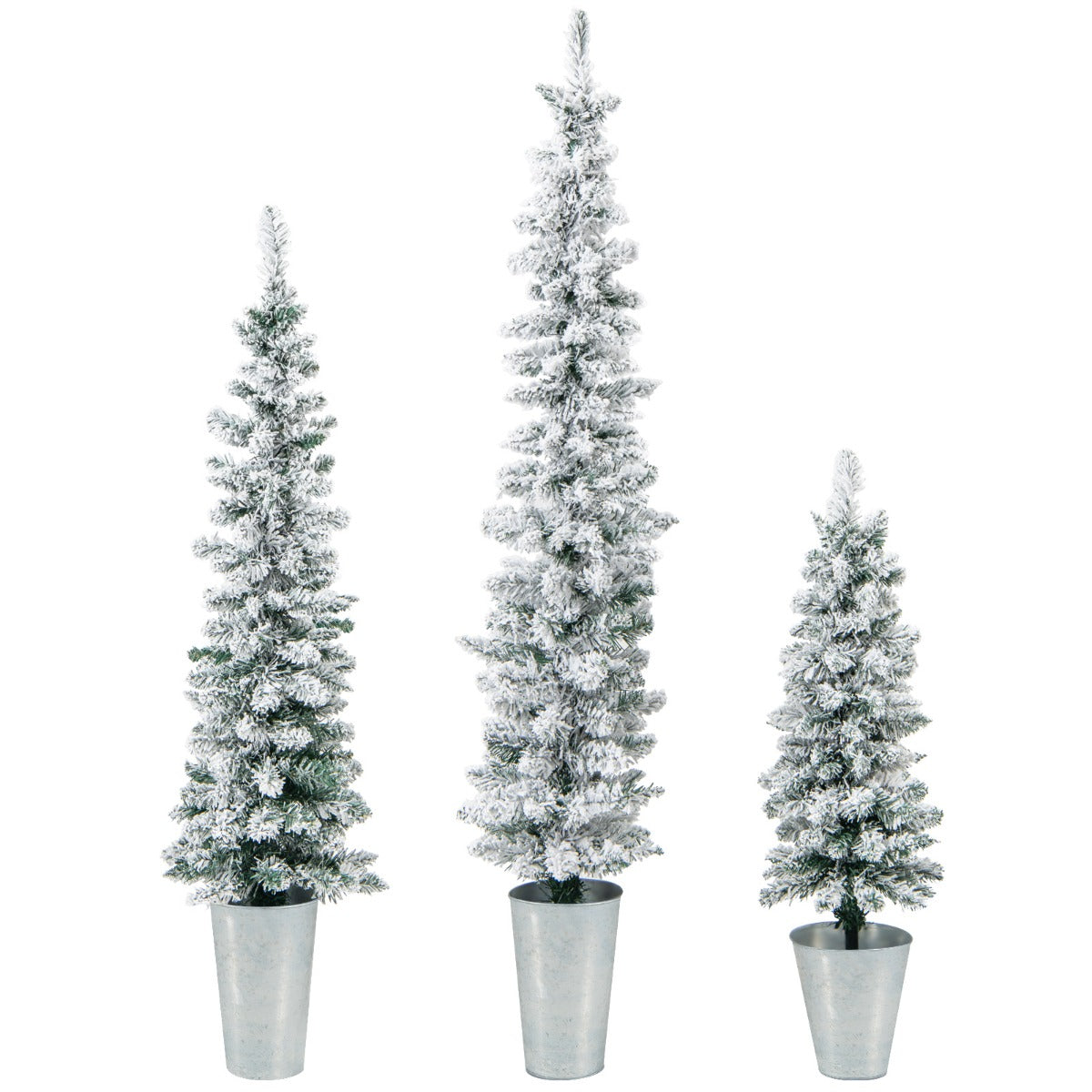 LIVSK Kerstboomset - 3 Verschillende Hoogtes van 90, 120 en 150 cm - Stevige Metalen Tonnen - Veilig PVC - Wit, Groen, Zilver