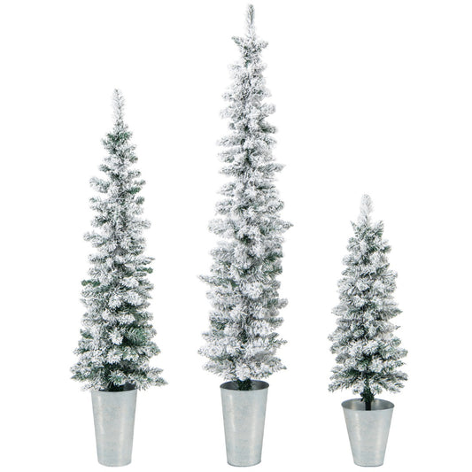 LIVSK Kerstboomset - 3 Verschillende Hoogtes van 90, 120 en 150 cm - Stevige Metalen Tonnen - Veilig PVC - Wit, Groen, Zilver