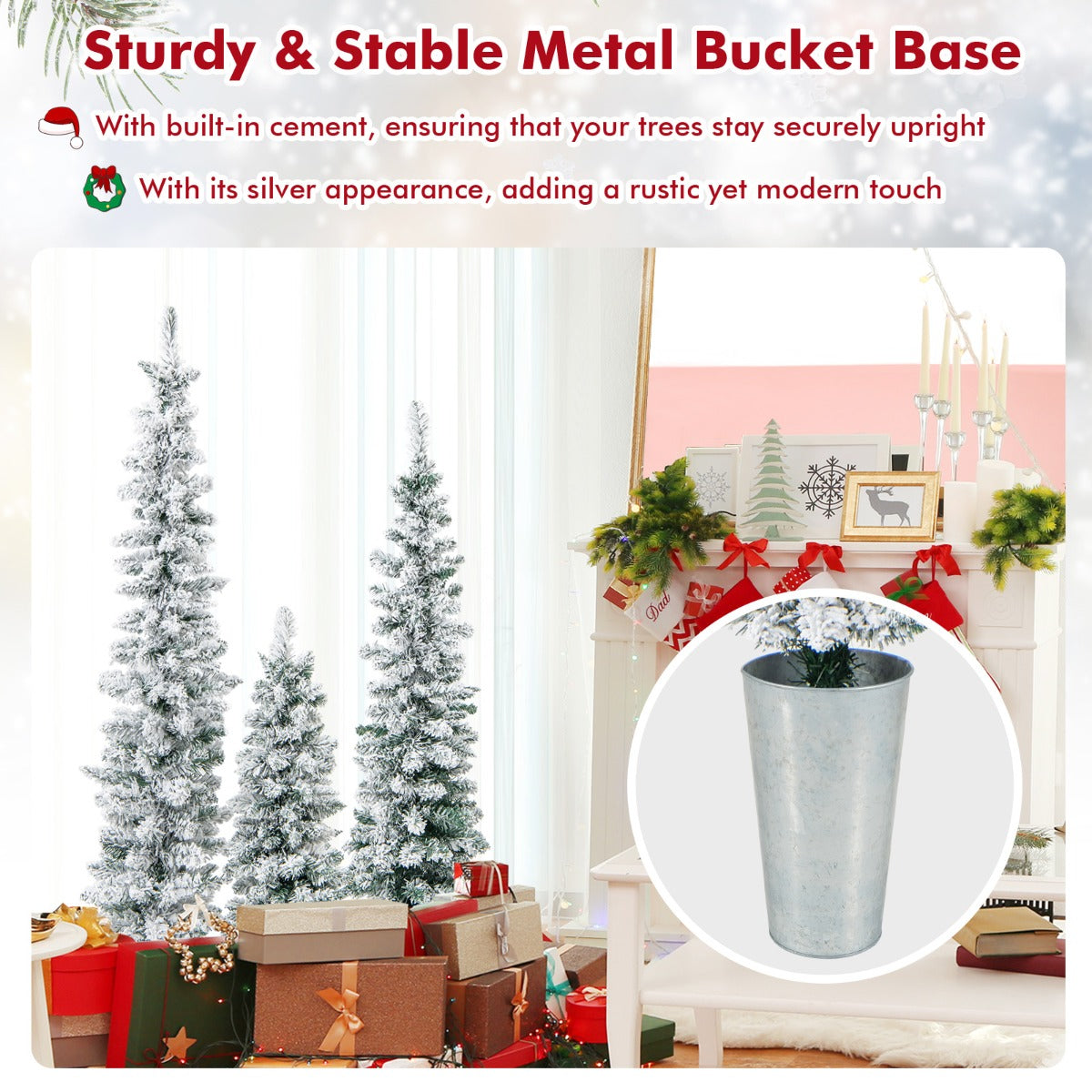 LIVSK Kerstboomset - 3 Verschillende Hoogtes van 90, 120 en 150 cm - Stevige Metalen Tonnen - Veilig PVC - Wit, Groen, Zilver