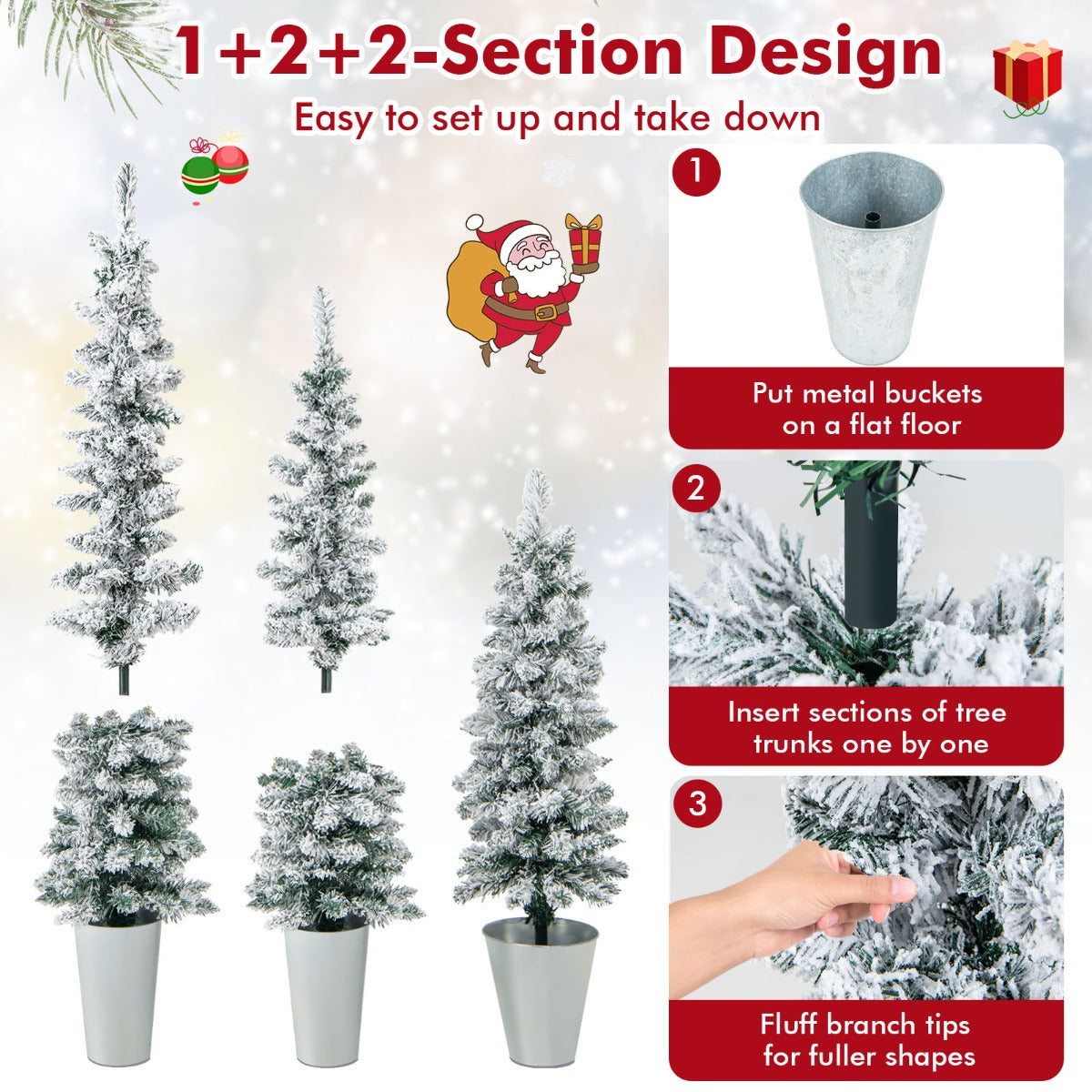 LIVSK Kerstboomset - 3 Verschillende Hoogtes van 90, 120 en 150 cm - Stevige Metalen Tonnen - Veilig PVC - Wit, Groen, Zilver