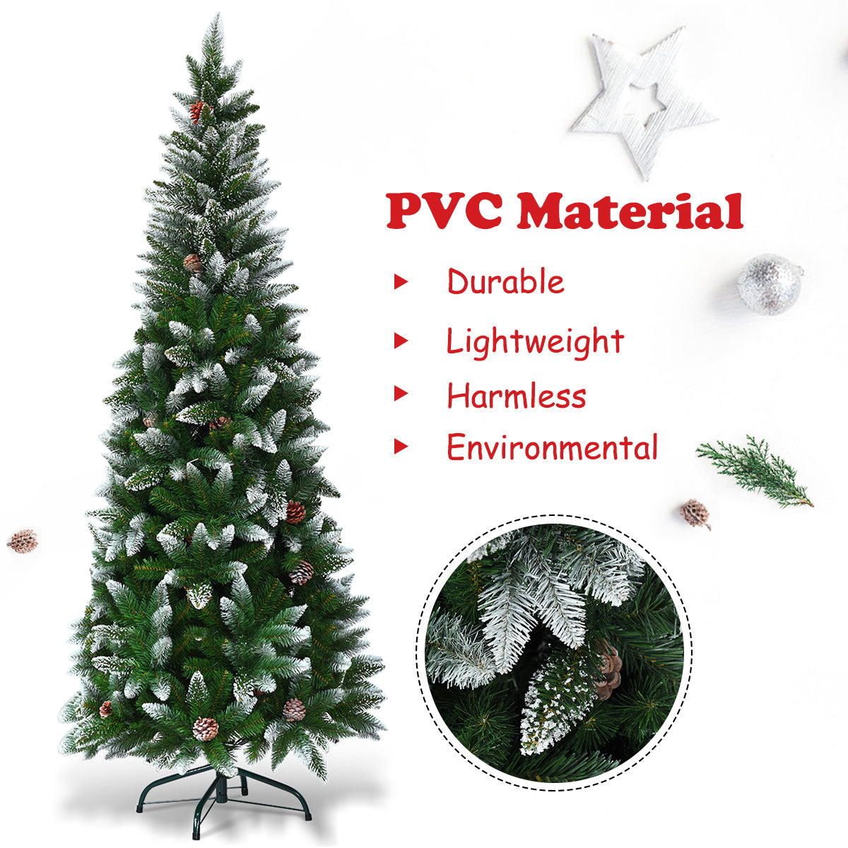 Livsk costway kerstboom 180 cm van hoogwaardig pvc en verlicht 3d kerstsoldaatje besneeuwde kerstboom en voorverlicht kerstsoldaatje 4