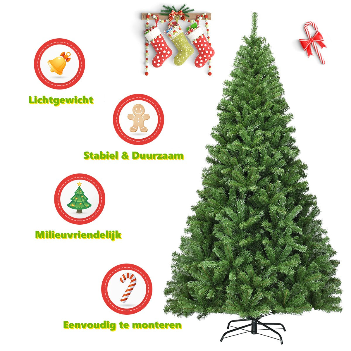 LIVSK Opvouwbare Kunstkerstboom - Realistische PVC naalden - Stevige metalen standaard - 1346 takken - 130 x 225 cm - Groen
