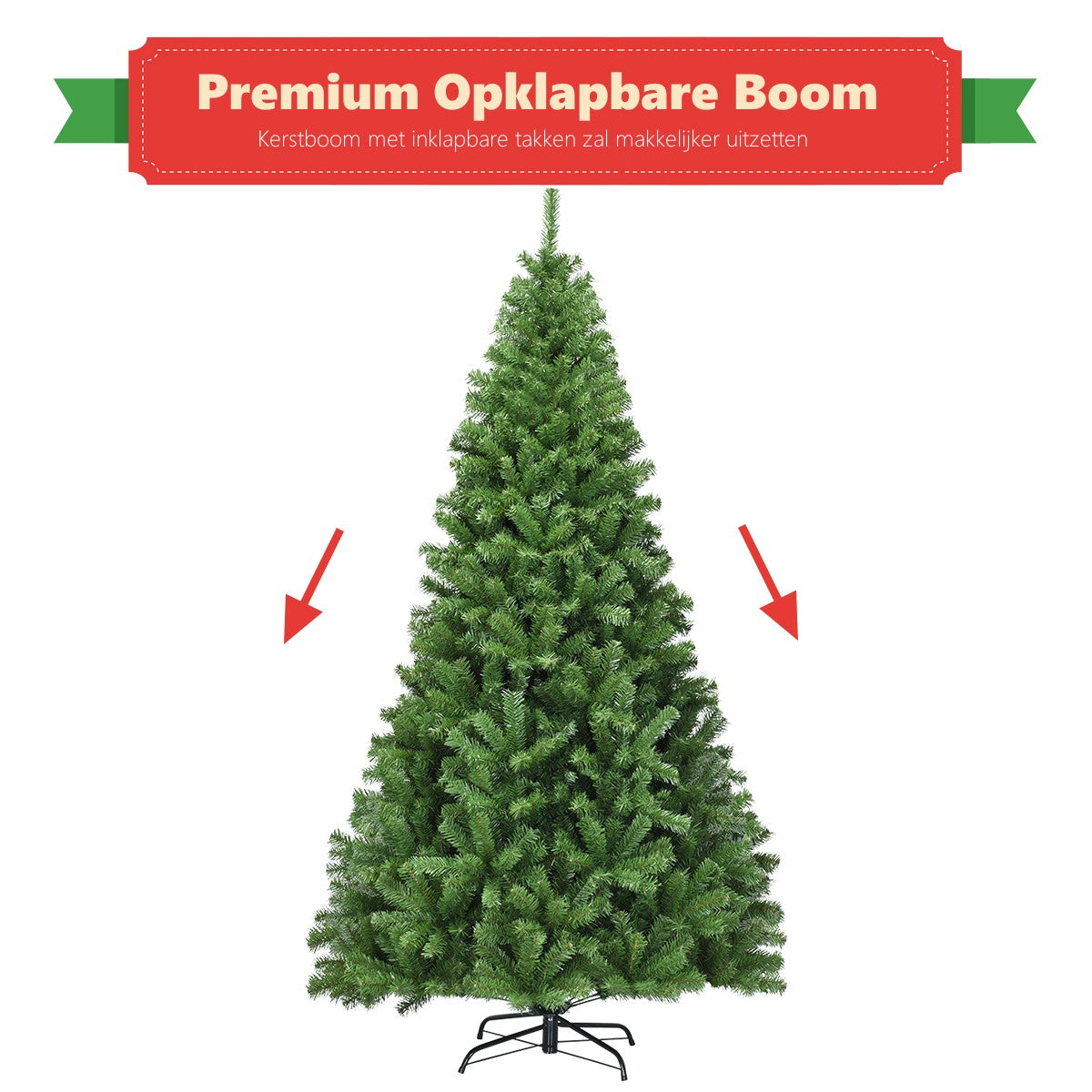 LIVSK Opvouwbare Kunstkerstboom - Realistische PVC naalden - Stevige metalen standaard - 1346 takken - 130 x 225 cm - Groen