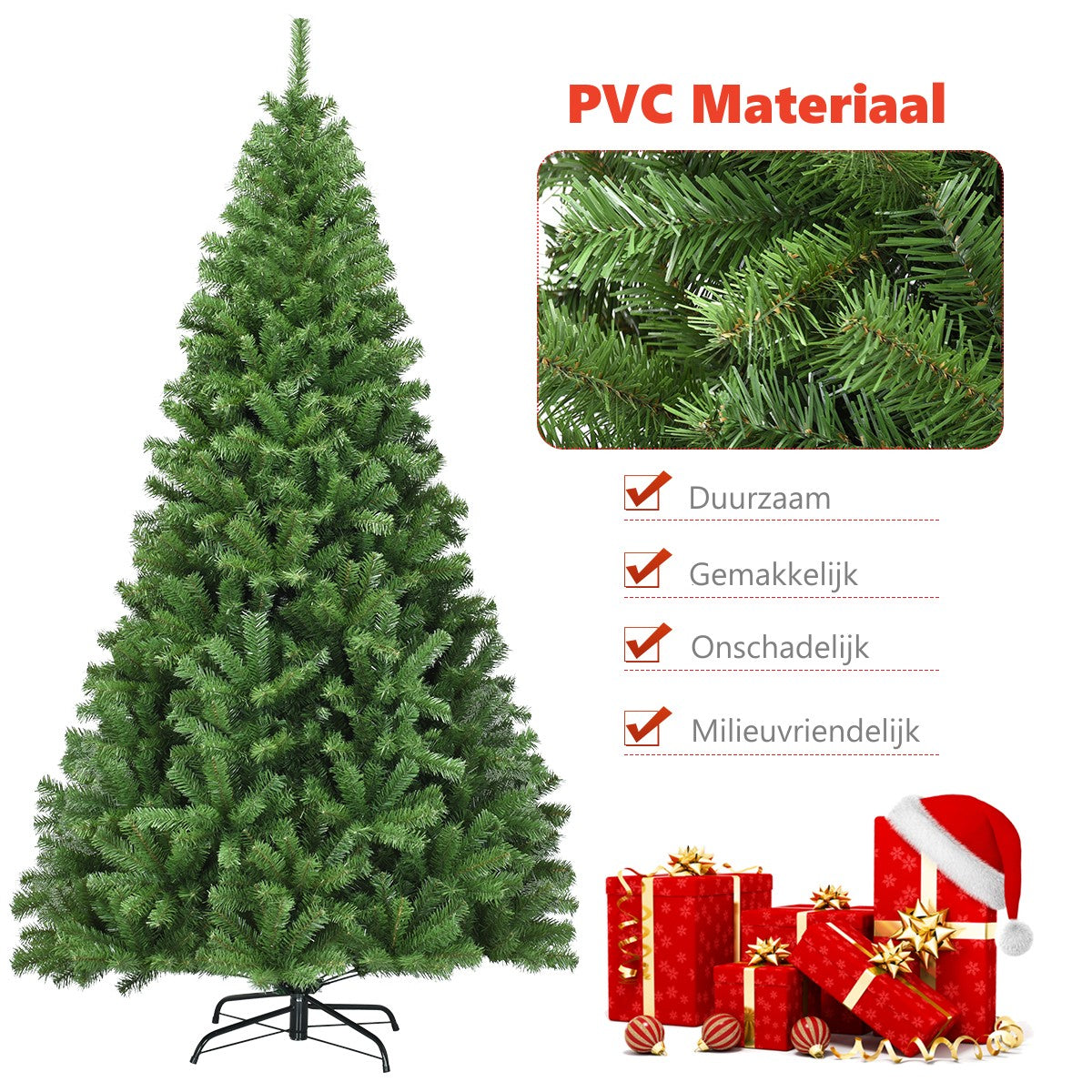 LIVSK Opvouwbare Kunstkerstboom - Realistische PVC naalden - Stevige metalen standaard - 1346 takken - 130 x 225 cm - Groen