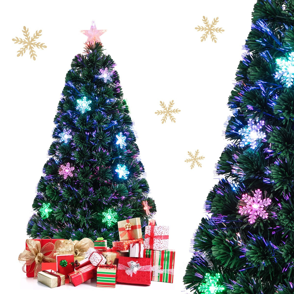LIVSK Kunstkerstboom met LED Verlichting - Sneeuwvlokken - Eenvoudige Installatie - Duurzaam en Brandveilig - 120 cm - Groen