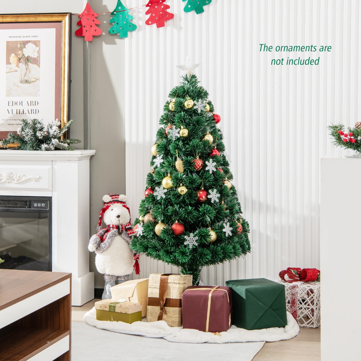 LIVSK Kunstkerstboom met LED Verlichting - Sneeuwvlokken - Eenvoudige Installatie - Duurzaam en Brandveilig - 120 cm - Groen