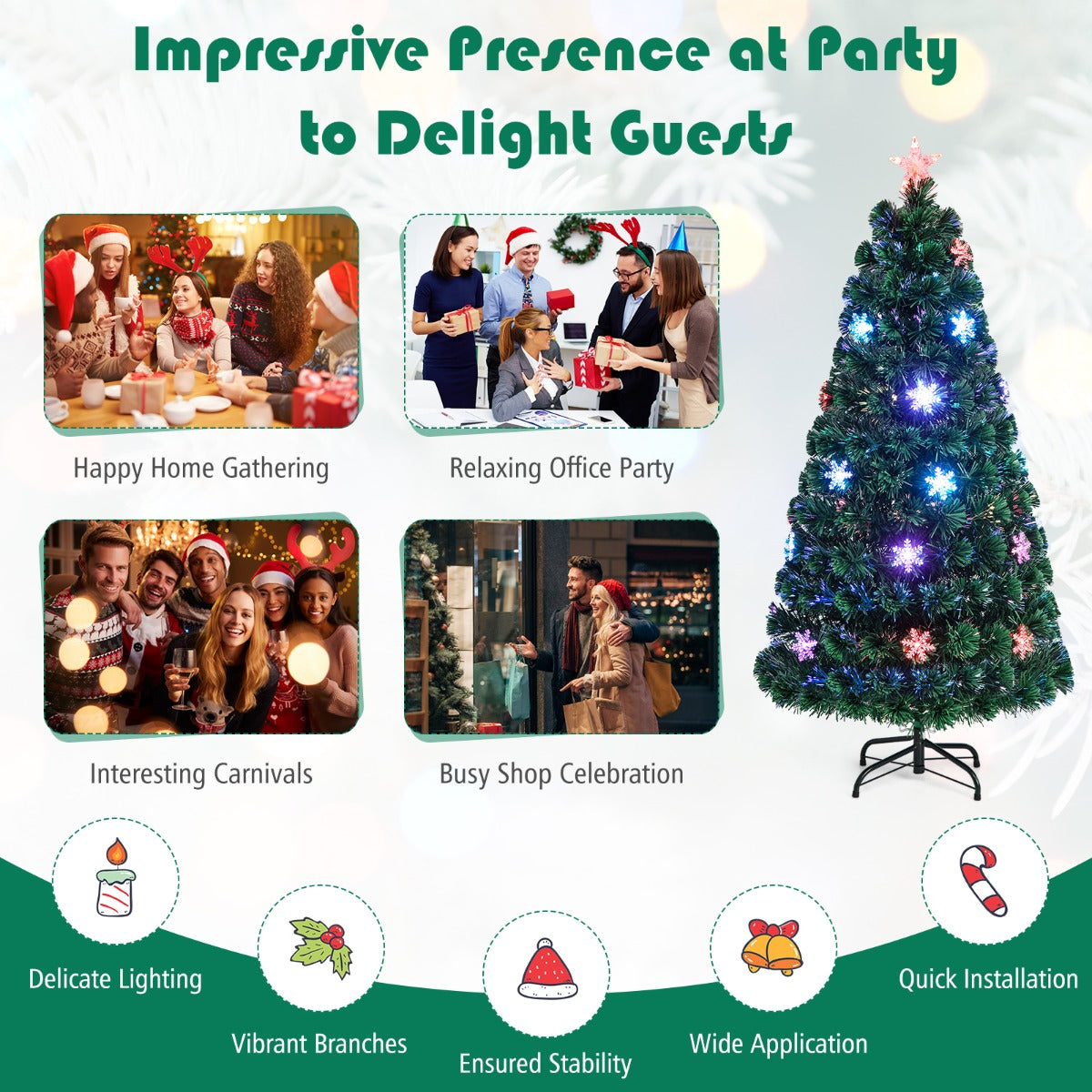 LIVSK Kunstkerstboom met LED-verlichting - Sneeuwvlokken - Brandwerend PVC - Eenvoudige installatie - 90 cm - Groen