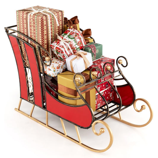 LIVSK Decoratieve Kerstslee - Stevige Metalen Constructie - 2 Niveaus voor Cadeaus - Voor Binnen en Buiten - Rood met Zwart en