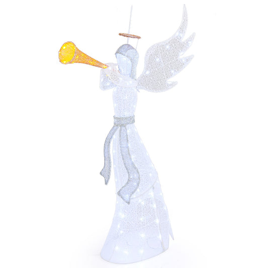 LIVSK Verlichte Kerstengel 156 cm - 100 LED-lampjes - Weerbestendig - Stabiele Tuindecoratie - Met Aureool en Trompet - Wit