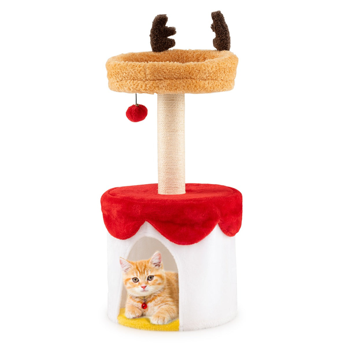 Livsk costway kerstmis krabpaal met bed 80 cm moderne krabpaal voor kittens met sisal krabpaal hangende bal