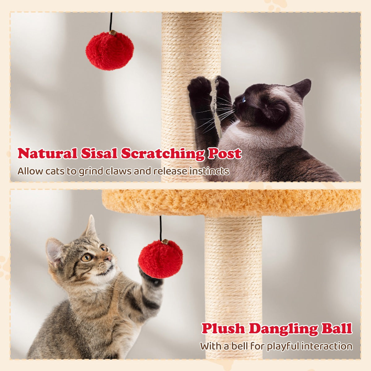 Livsk costway kerstmis krabpaal met bed 80 cm moderne krabpaal voor kittens met sisal krabpaal hangende bal 3