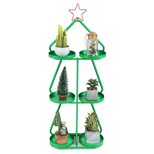 Livsk costway kerstplantenstandaard drie verdiepingen tellende boomvormige bloemenstandaard met daarbovenop een rode ster