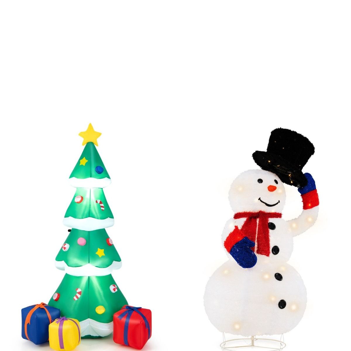 Livsk costway kerstsneeuwman 130cm en opblaasbare kerstboom 180cm