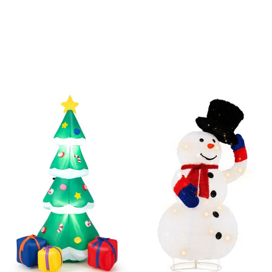 Livsk costway kerstsneeuwman 130cm en opblaasbare kerstboom 180cm