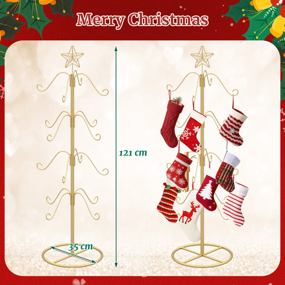 Livsk costway kerstsokhouder displayboom met 16 haken en sterpunt ornamentophangrek metalen standaard voor kerstversiering kerststandaard sokhouder 3