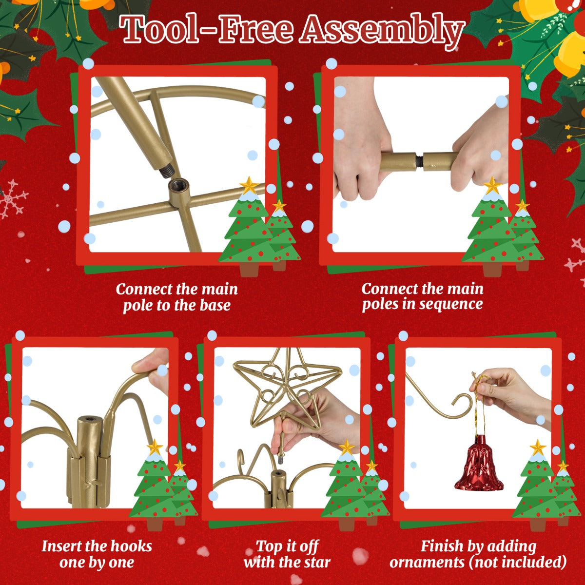 Livsk costway kerstsokhouder displayboom met 16 haken en sterpunt ornamentophangrek metalen standaard voor kerstversiering kerststandaard sokhouder 5