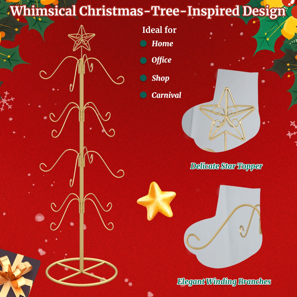 Livsk costway kerstsokhouder displayboom met 16 haken en sterpunt ornamentophangrek metalen standaard voor kerstversiering kerststandaard sokhouder 6