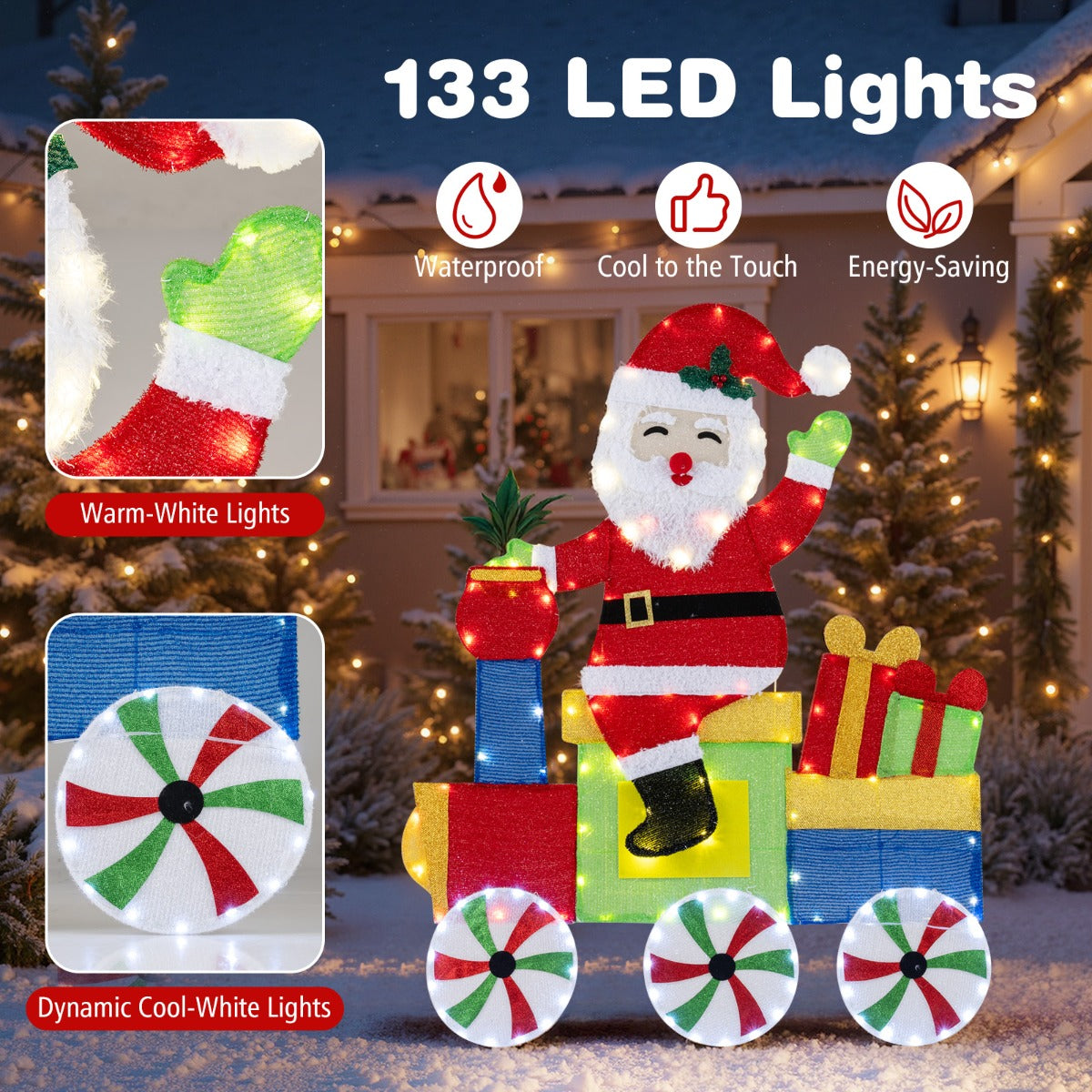Livsk costway kerstversiering met led lampjes en 2d tinsel kerstversiering met grondpennen 2