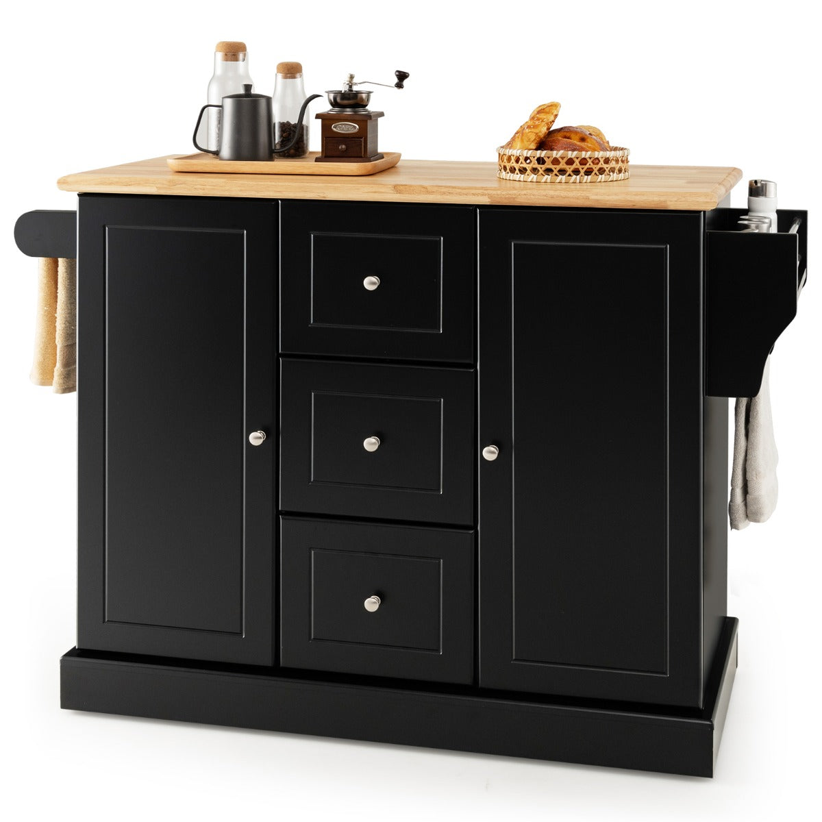 Livsk costway keuken dressoir 5 verborgen wielen 2 kasten 3 lades handdoekhouder kruidenrekje 127 x 46 x 91 cm l x b x h