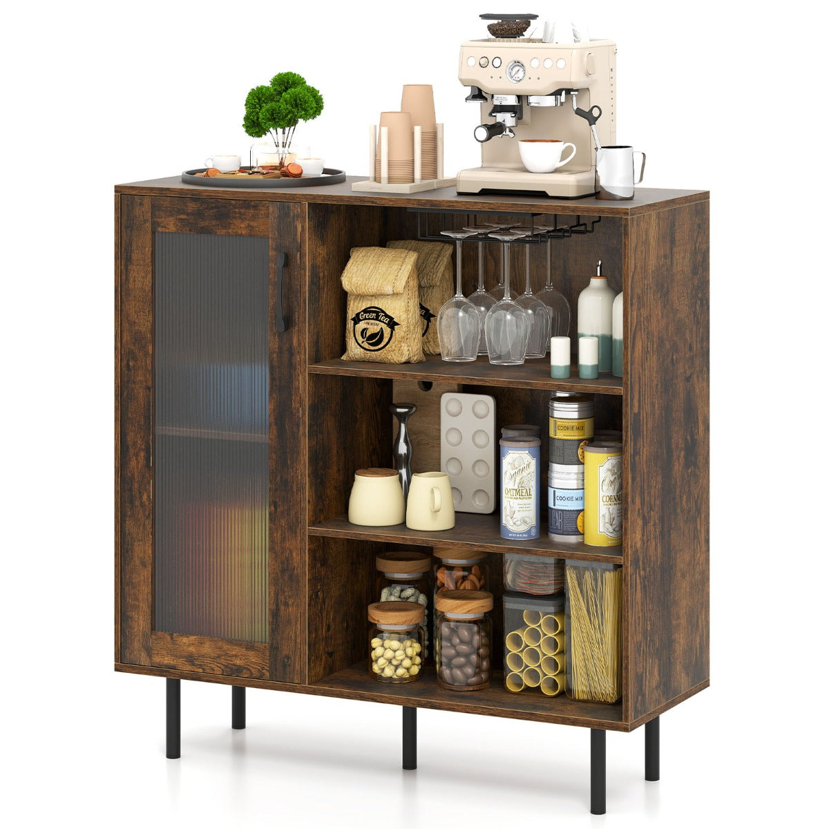 LIVSK Wijnkeukenkast - Verstelbare Plank - Glashouder - Brede Lade - Stevige Constructie - 95 x 35 x 98 cm - Bruin
