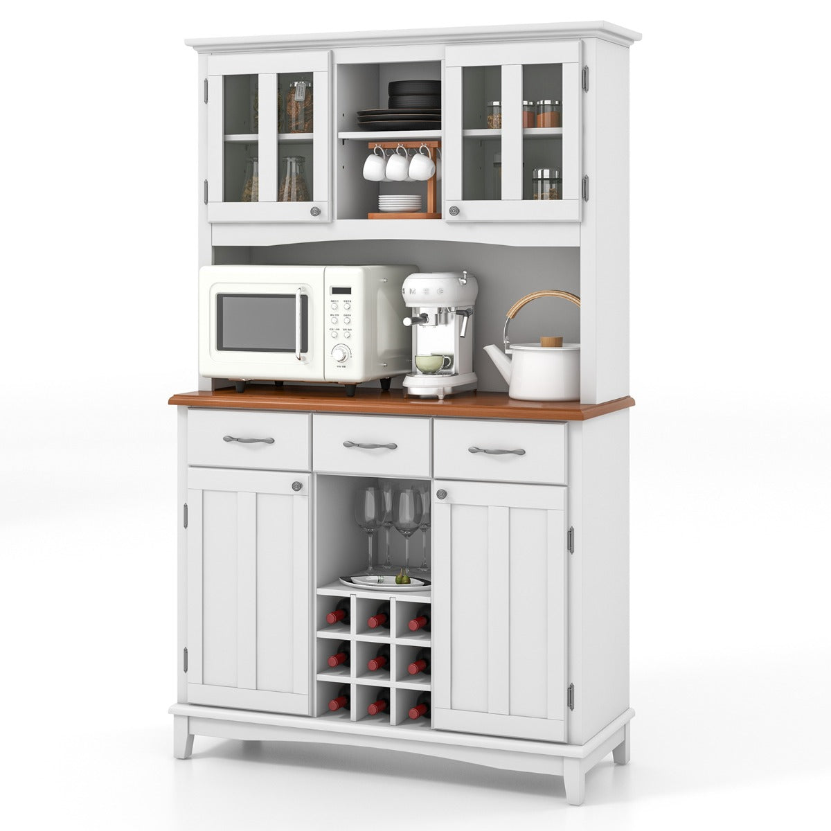LIVSK Vrijstaande Keuken Opbergkast - 4 Kasten - 3 Open Schappen - Verstelbare Legplanken - Duurzaam - 112 x 41,5 x 184,5 cm - Wit