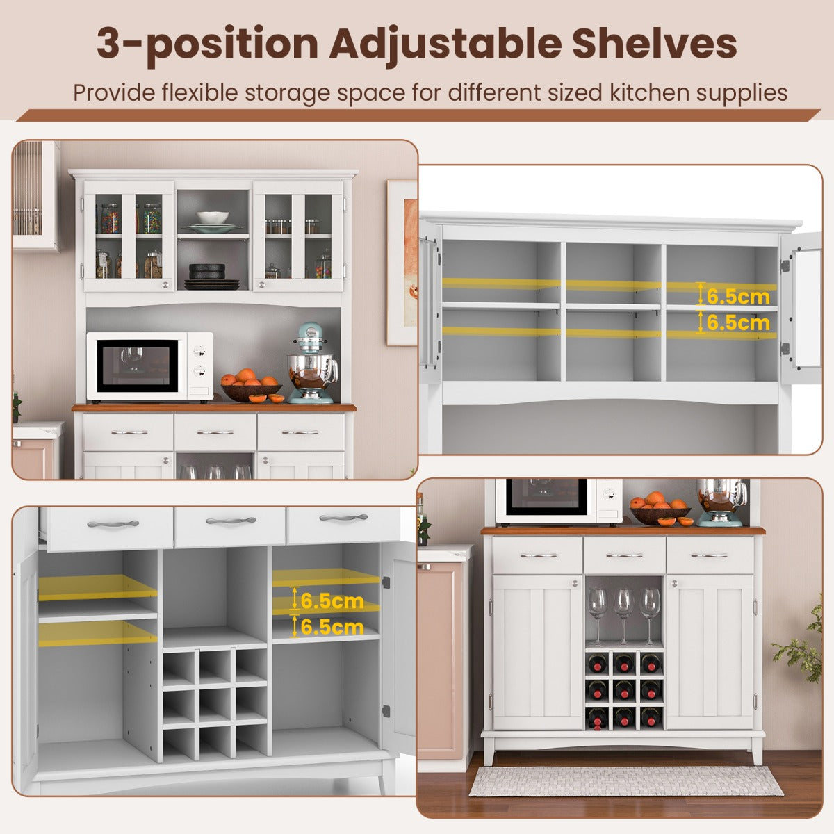LIVSK Vrijstaande Keuken Opbergkast - 4 Kasten - 3 Open Schappen - Verstelbare Legplanken - Duurzaam - 112 x 41,5 x 184,5 cm - Wit
