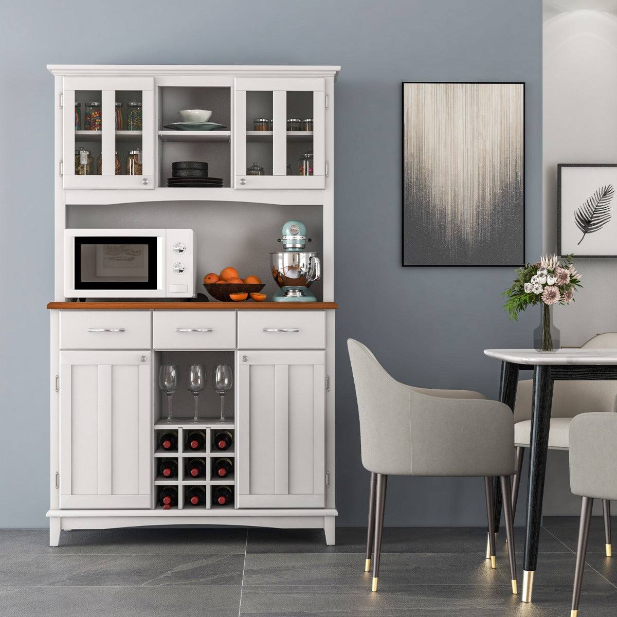 LIVSK Vrijstaande Keuken Opbergkast - 4 Kasten - 3 Open Schappen - Verstelbare Legplanken - Duurzaam - 112 x 41,5 x 184,5 cm - Wit