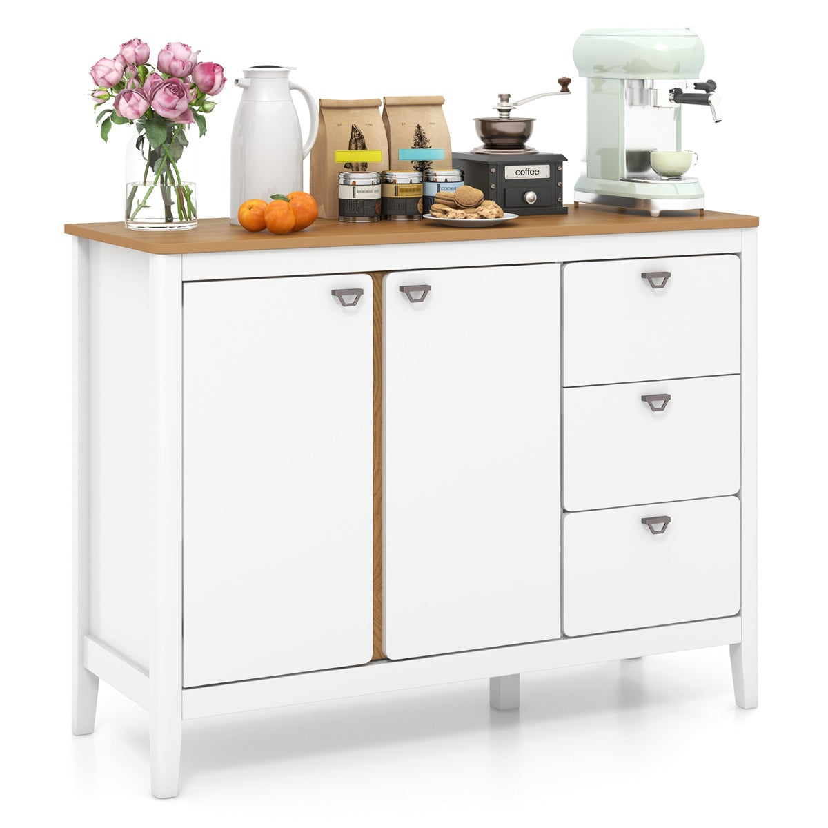 LIVSK Buffetkast met 3 Lades en 2 Deuren - Verstelbare Plank - Duurzaam Design - Veelzijdig Gebruik - 106 x 40 x 80 cm - Wit
