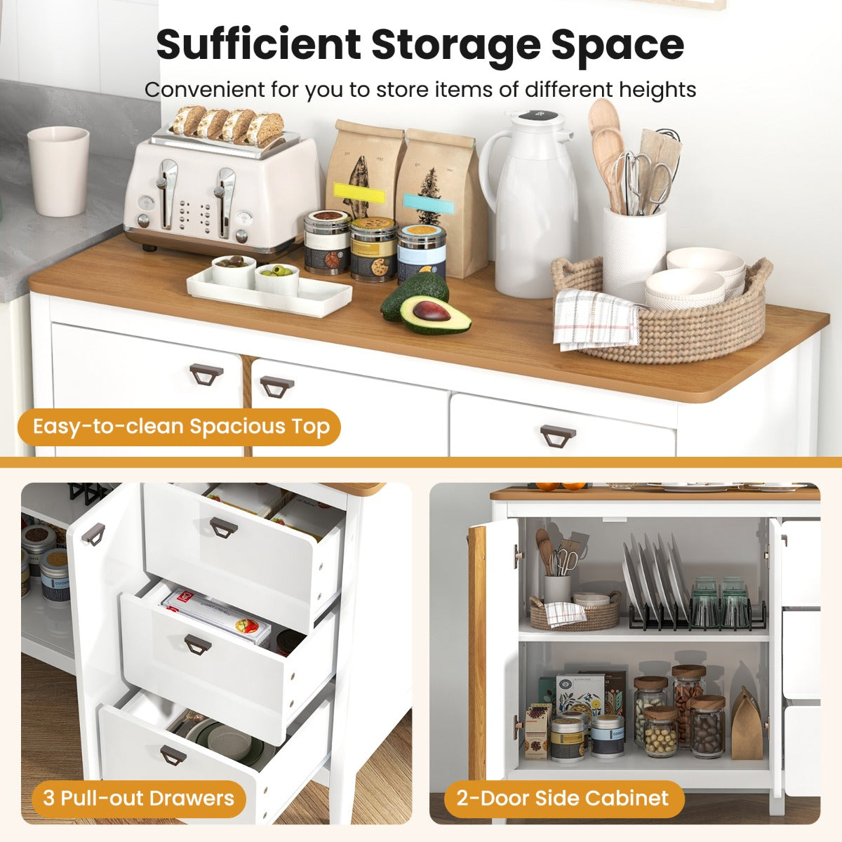 LIVSK Buffetkast met 3 Lades en 2 Deuren - Verstelbare Plank - Duurzaam Design - Veelzijdig Gebruik - 106 x 40 x 80 cm - Wit