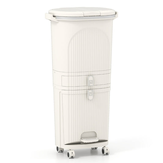 Livsk costway keukenafvalbak met deksel 42 liter afvalbak met drie compartimenten voor afvalscheiding en twee uitneembare containers beige