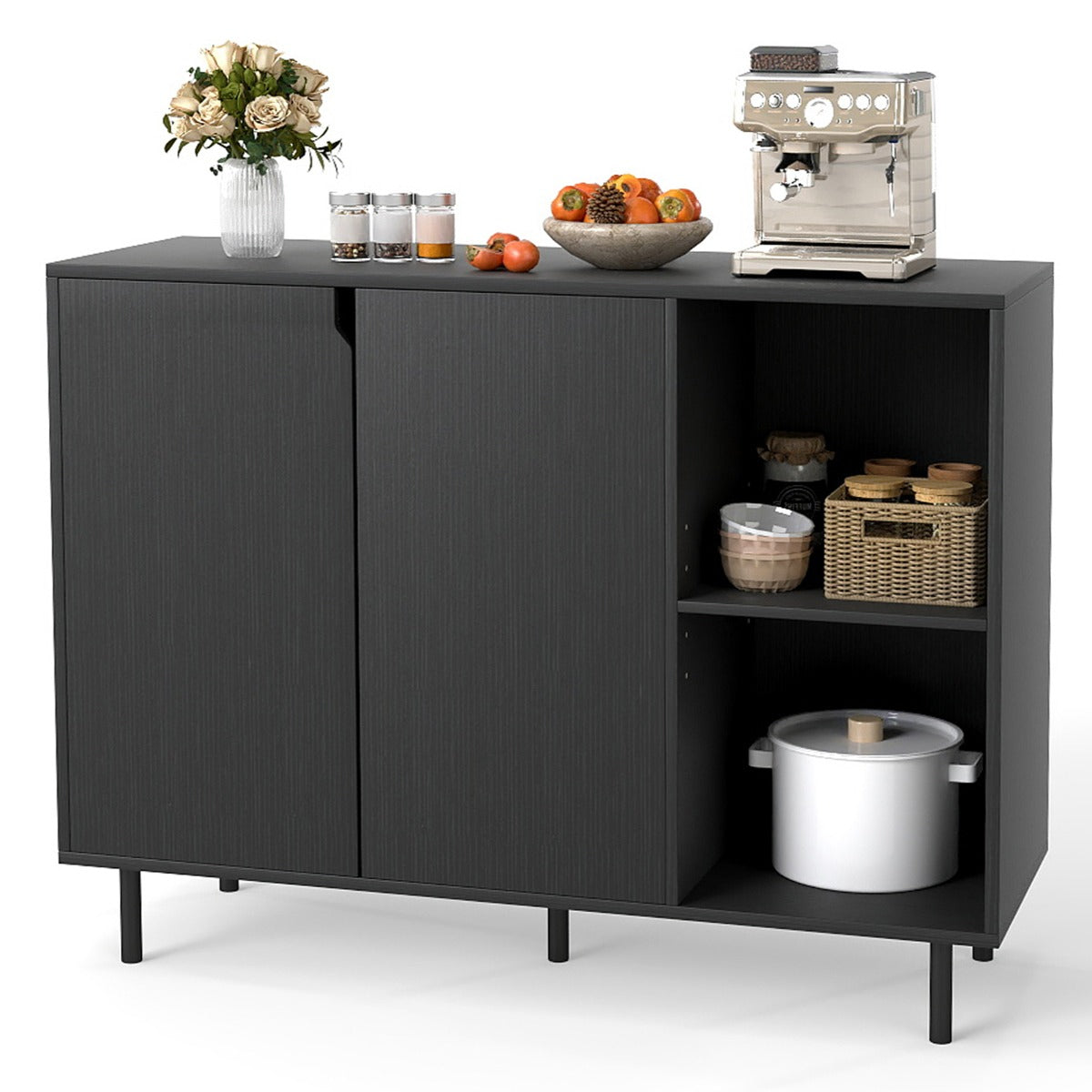 Livsk costway keukenbesteklade moderne houten besteklade tafelmodel kast voor eetkamers 2